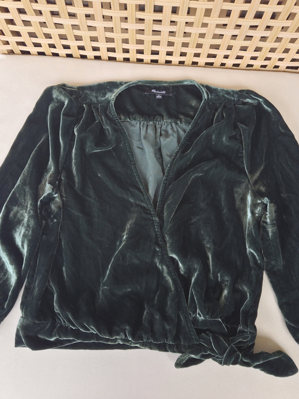 Madewell Emerald Green Velvet Wrap Blouse